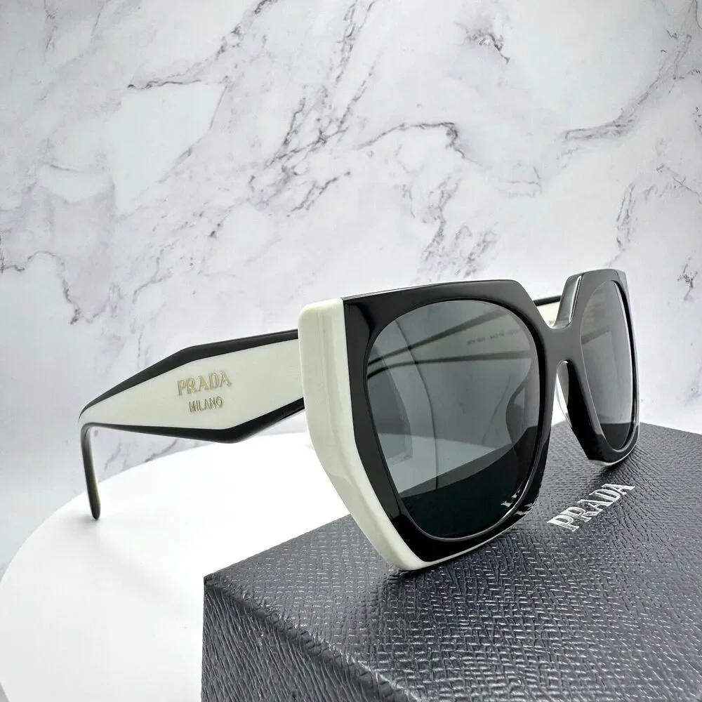 New Prada Sunglasses Womens Black White Symbole Logo Authentic Gold Logo Italy